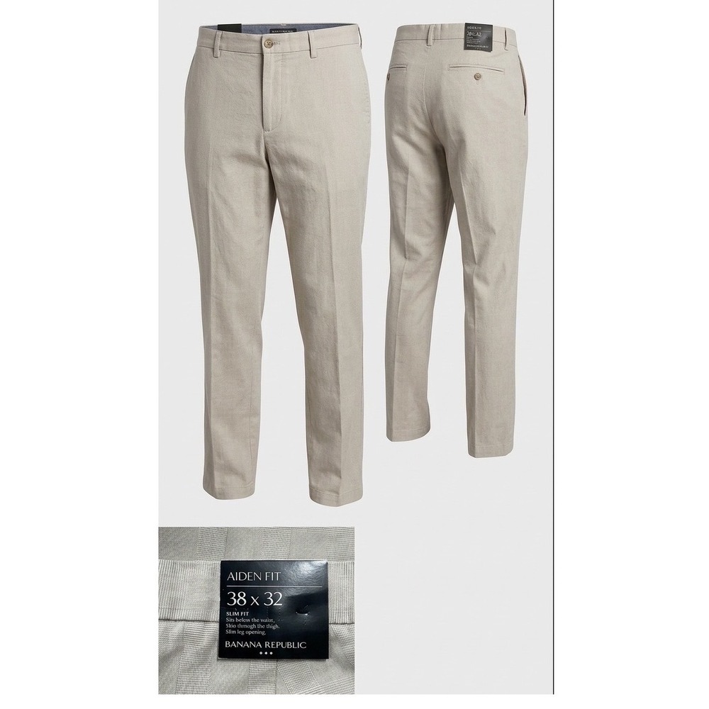 New Banana Republic Mens Aiden Fit Slim Cotton‎ Textured Chino Pants Beige 38x32